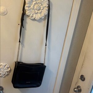 Black Crossbody Shoulder Bag with Gold Chain Accents